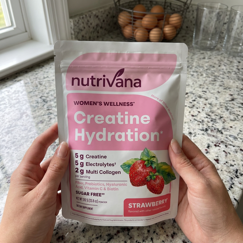Woman holding Nutrivana in kitchen